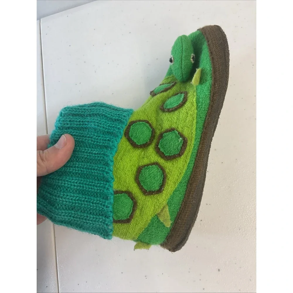 Garnet Hill 100% New Wool Booties Turtles Green Dots Nonslip Treads Kids SZ 04‎